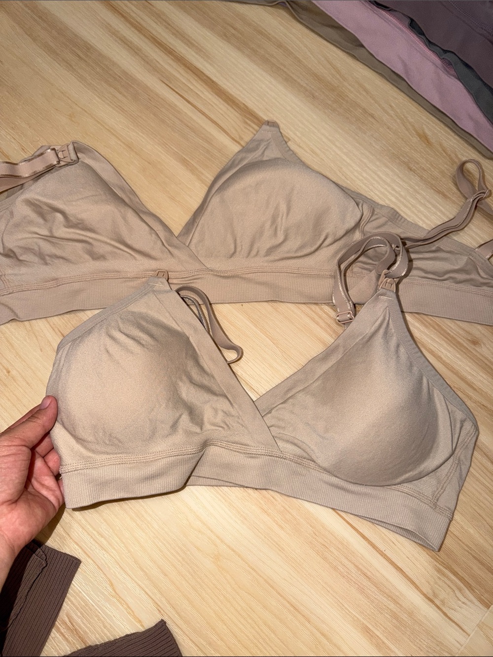 Motherhood, nursing bras, tan, large, wireless